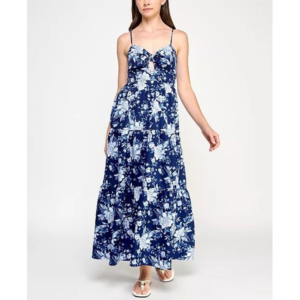 Trixxi Floral Maxi Dress‎ Navy Blue White Sleeveless Sundress Summer Dress M
